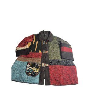 Ali Miles Women's XL Multi Patchwork Cardigan Jacket decorative buttons artsy